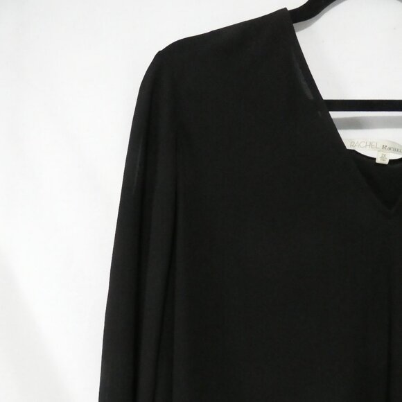 RACHEL - RACHEL ROY | 2X | Elegant Sheer Black V-Neck Blouse | Twist Knot Front - Picture 3 of 13
